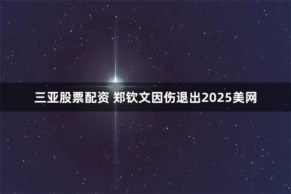 三亚股票配资 郑钦文因伤退出2025美网
